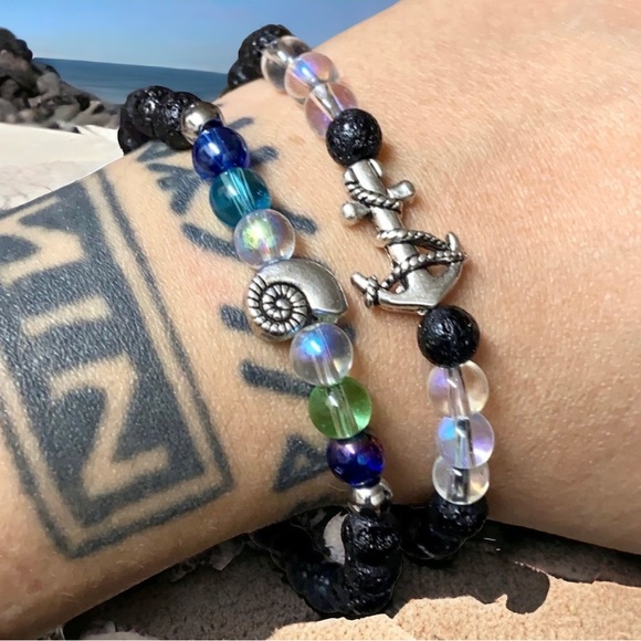 Silverskylight Jewelry - Bracelets set anchor & shell beach ocean bead boho